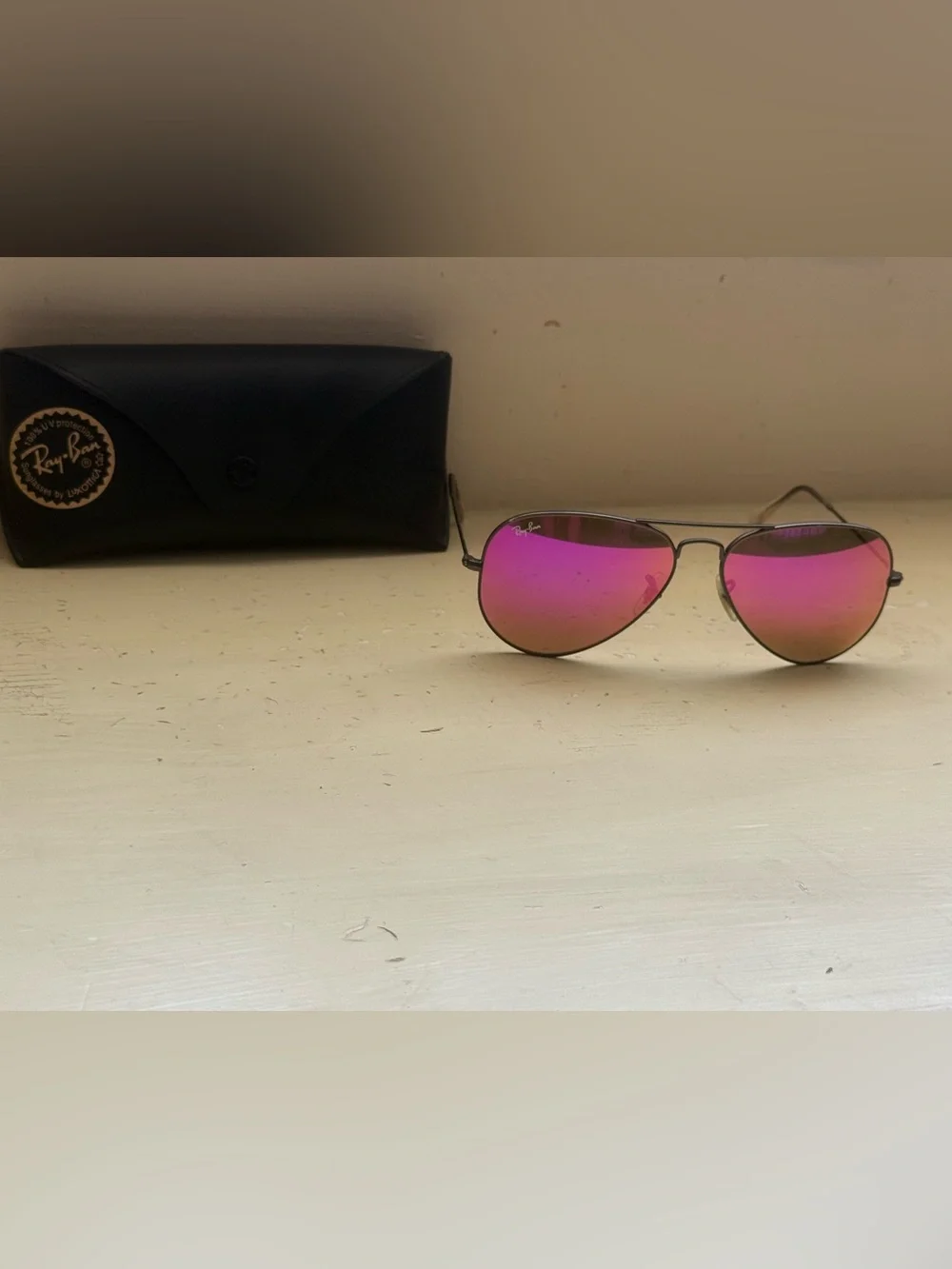 Ray-Ban Women's Flash Pink Mirrored Aviator Sunglasses - Silver Frame